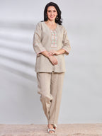 Malaga hand embroidered jacket style linen top