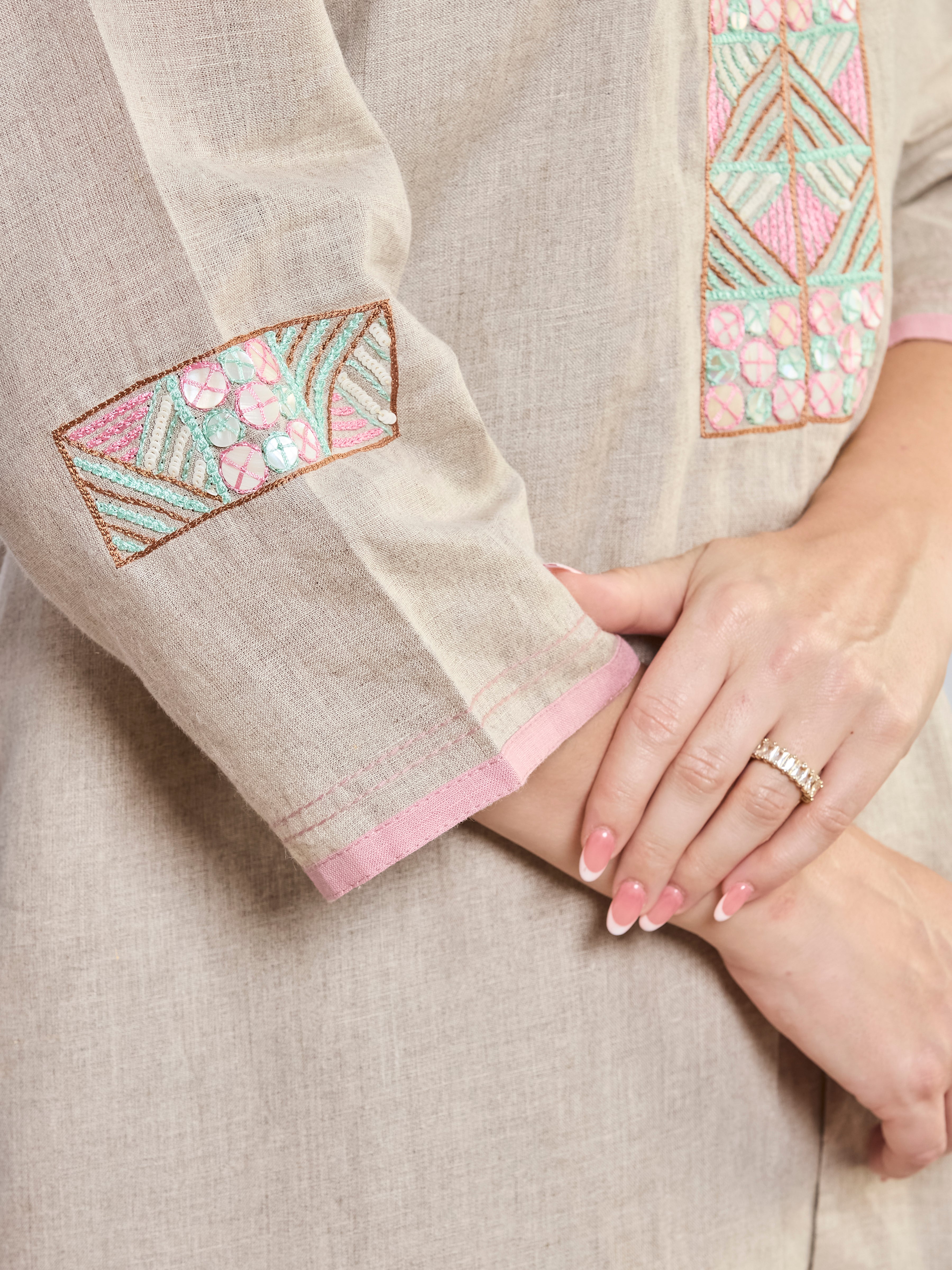 Malaga hand embroidered jacket style linen top