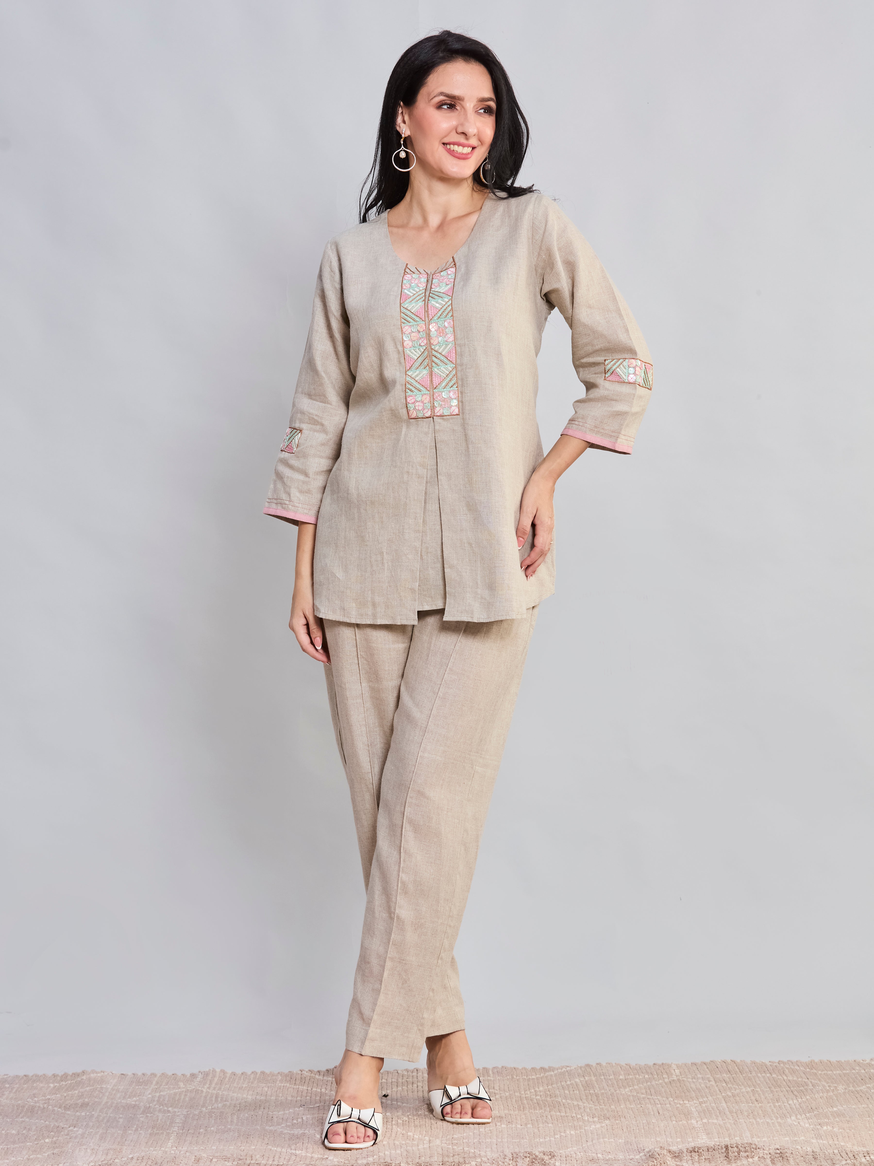 Malaga hand embroidered jacket style linen top